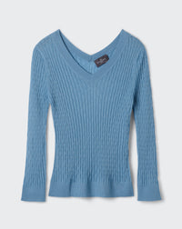 RECO125Pull V Ultrafin Petites Torsades - Bleu Glaz