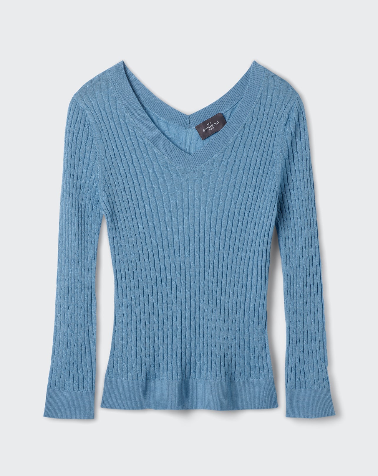 RECO125Pull V Ultrafin Petites Torsades - Bleu Glaz
