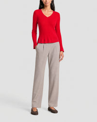 Ultra-fine V-neck jumper with small cable knit in cashmere - Festival Pink