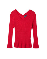 Ultra-fine V-neck jumper with small cable knit in cashmere - Festival Pink