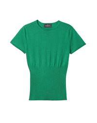 Pull col rond ultrafin haut bord côte en cachemire -  Vert Tupper