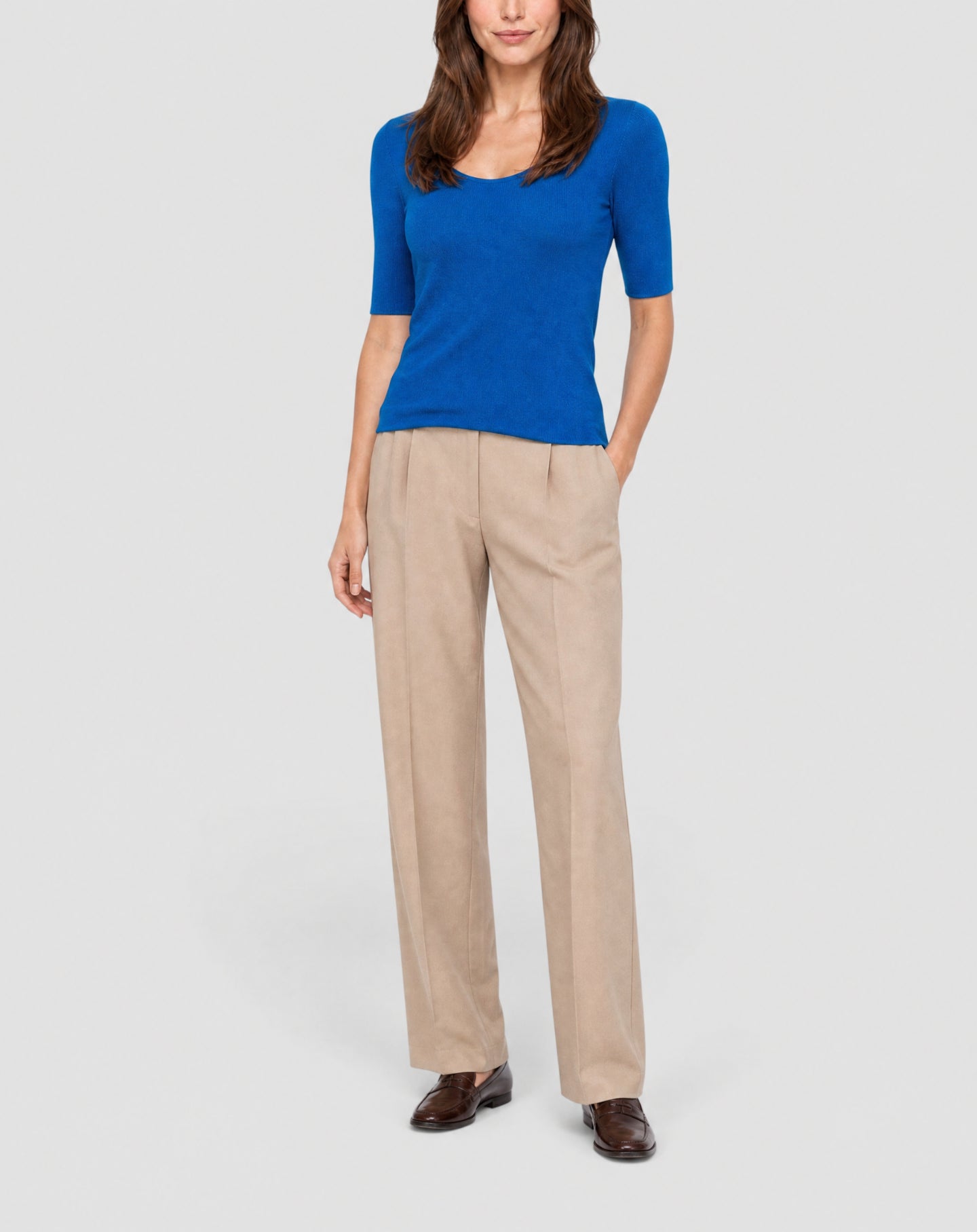 Pull col rond sans coutures en soie -  Bleu Brunnera