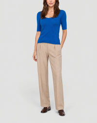 Pull col rond sans coutures en soie -  Bleu Brunnera