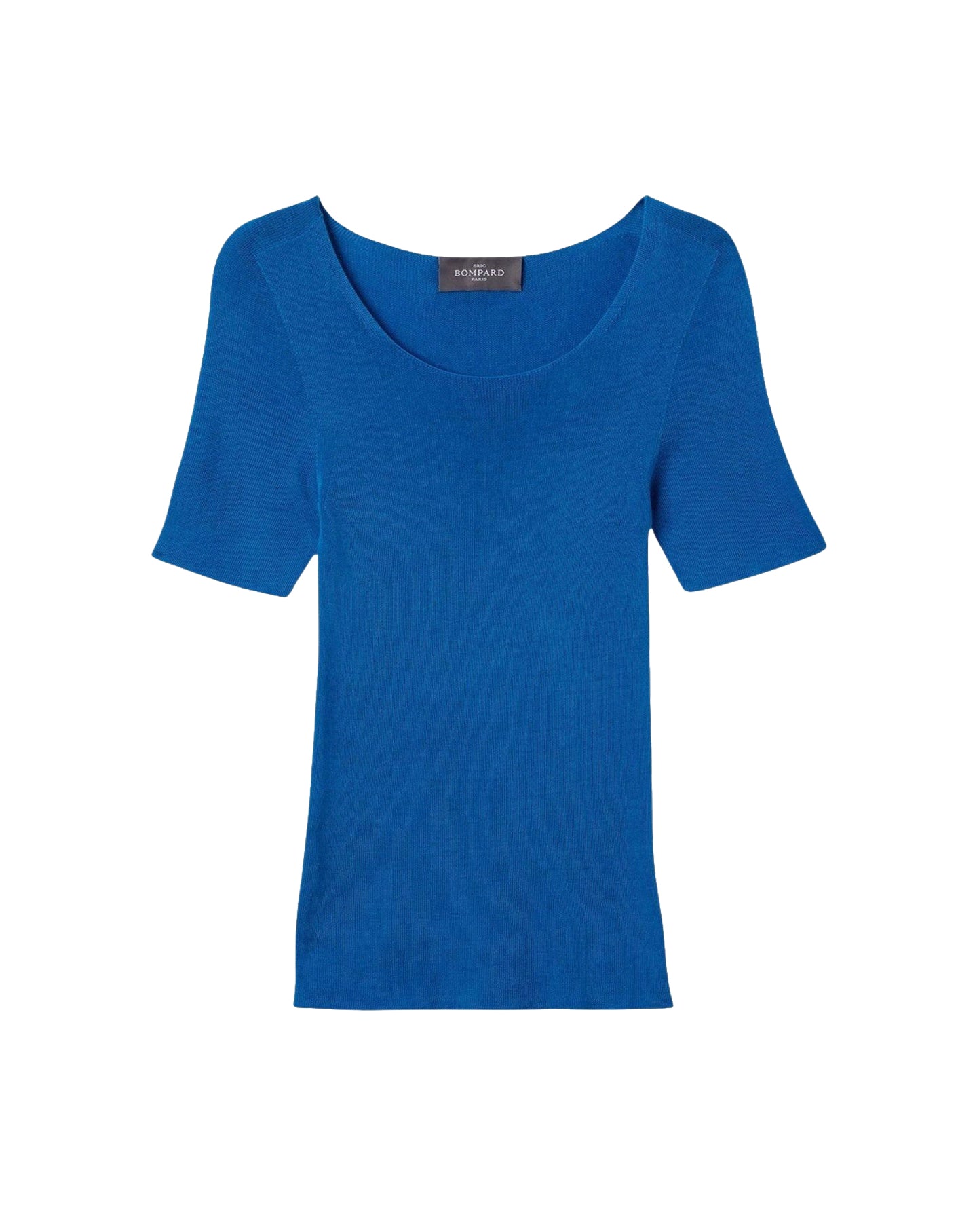 Pull col rond sans coutures en soie -  Bleu Brunnera