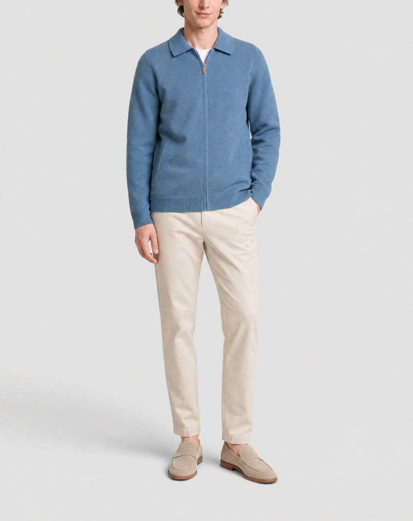 Milano cotton zip-up jacket - Uniform Blue