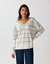 RECO190Pull V Oversize À Carreaux - Platre/Bleu Glaz