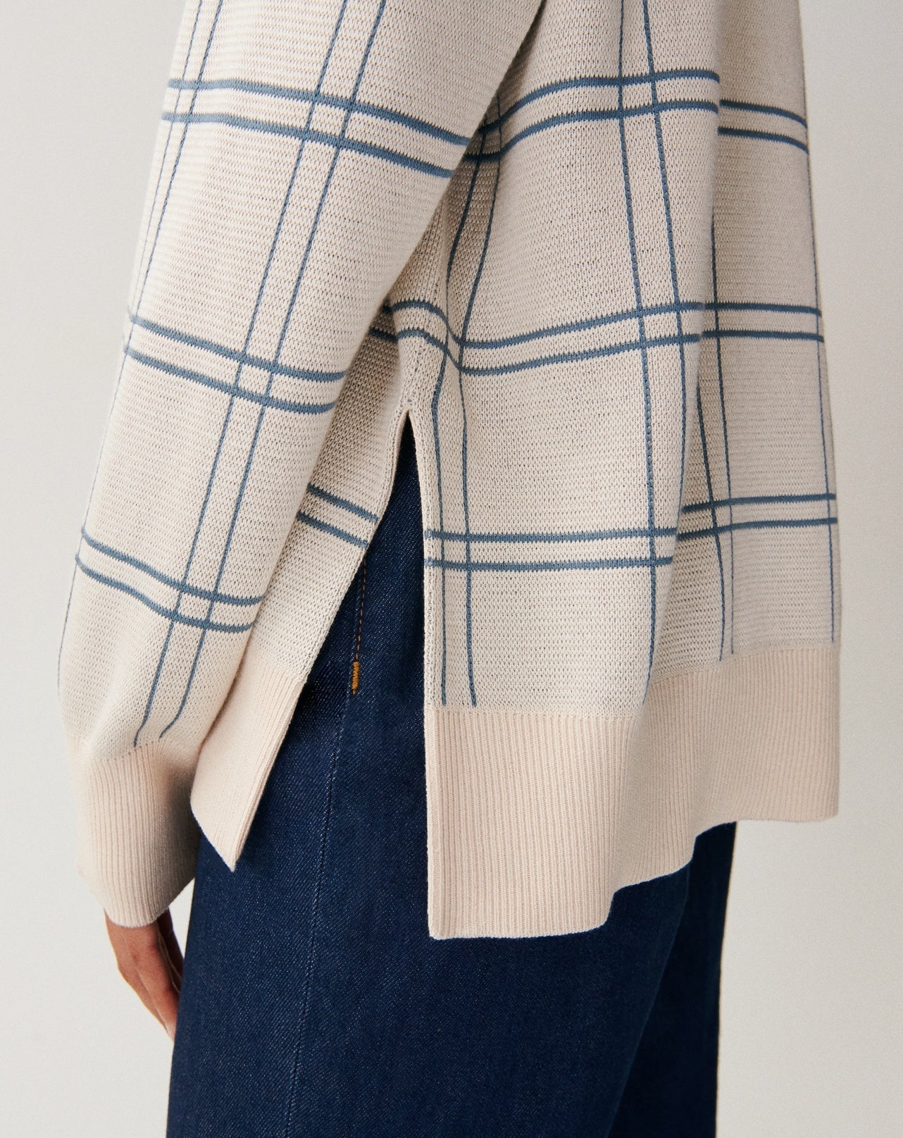 RECO190Pull V Oversize À Carreaux - Platre/Bleu Glaz