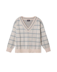 RECO190Pull V Oversize À Carreaux - Platre/Bleu Glaz
