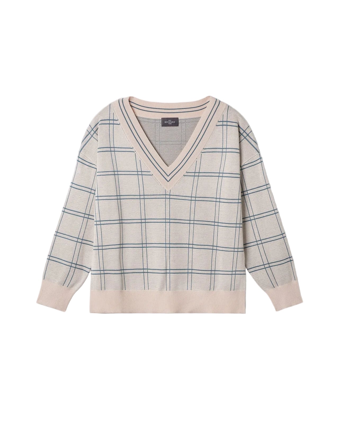 RECO190Pull V Oversize À Carreaux - Platre/Bleu Glaz