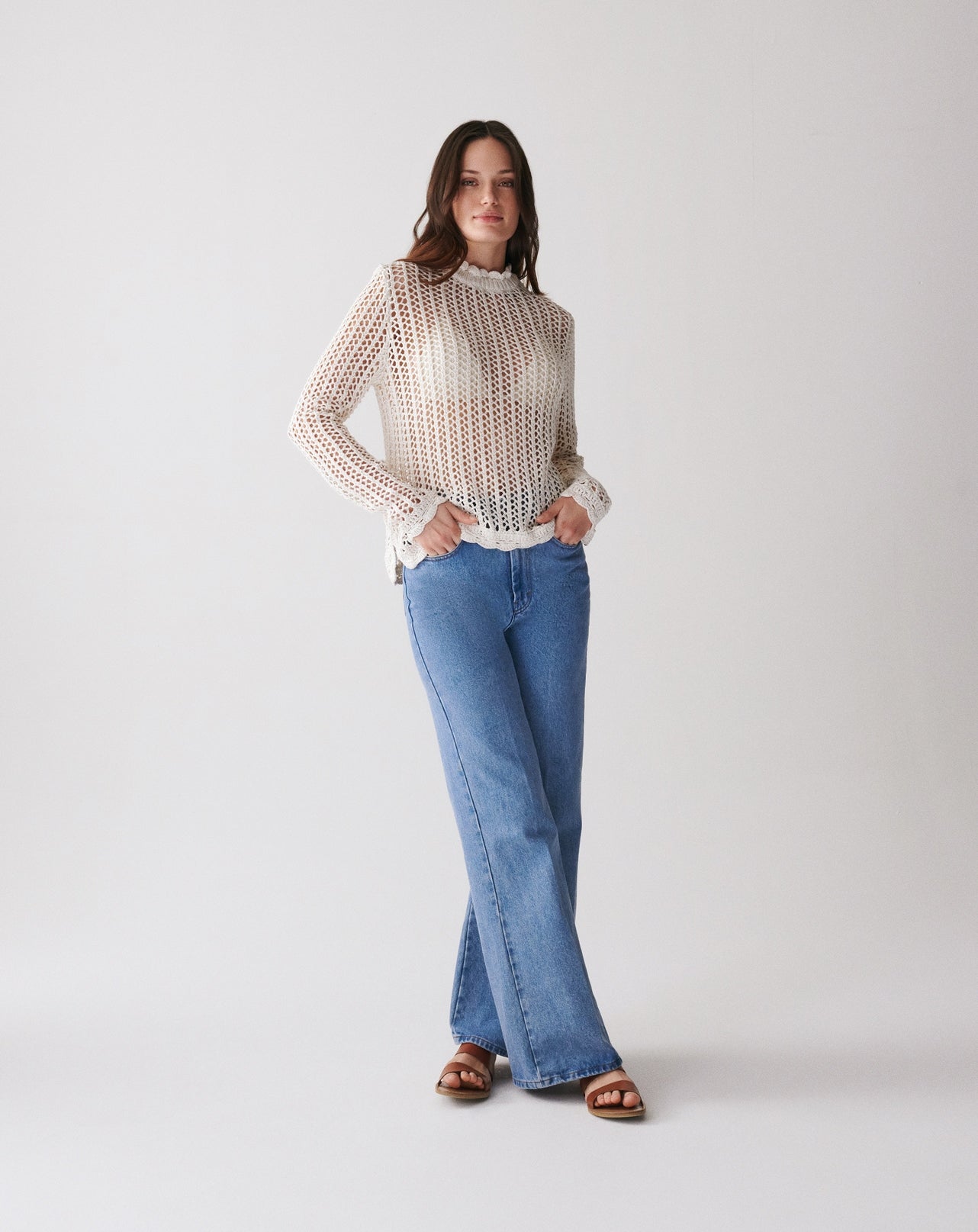 RECO180Col Rond Crochet En Soie Et Lin - Naturel