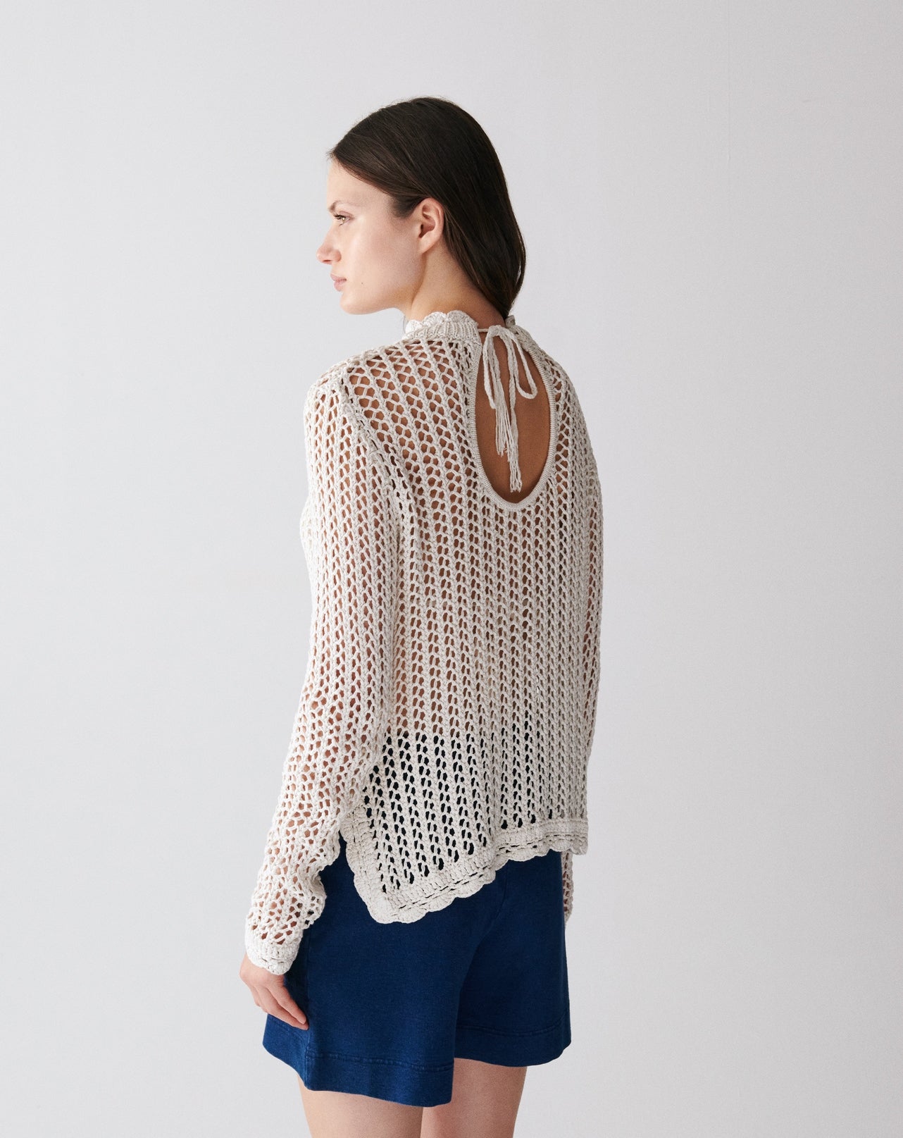 RECO180Col Rond Crochet En Soie Et Lin - Naturel