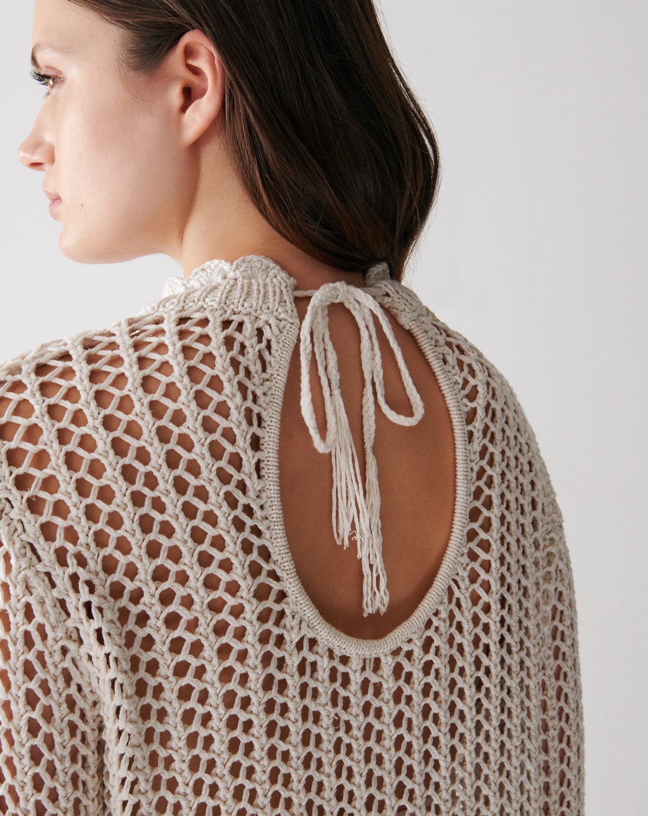 RECO180Col Rond Crochet En Soie Et Lin - Naturel