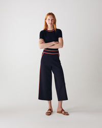 RECO175Pantalon 3/4 Finitions Rayées - Marine/Rouge Gorge/Naturel