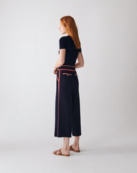 RECO175Pantalon 3/4 Finitions Rayées - Marine/Rouge Gorge/Naturel