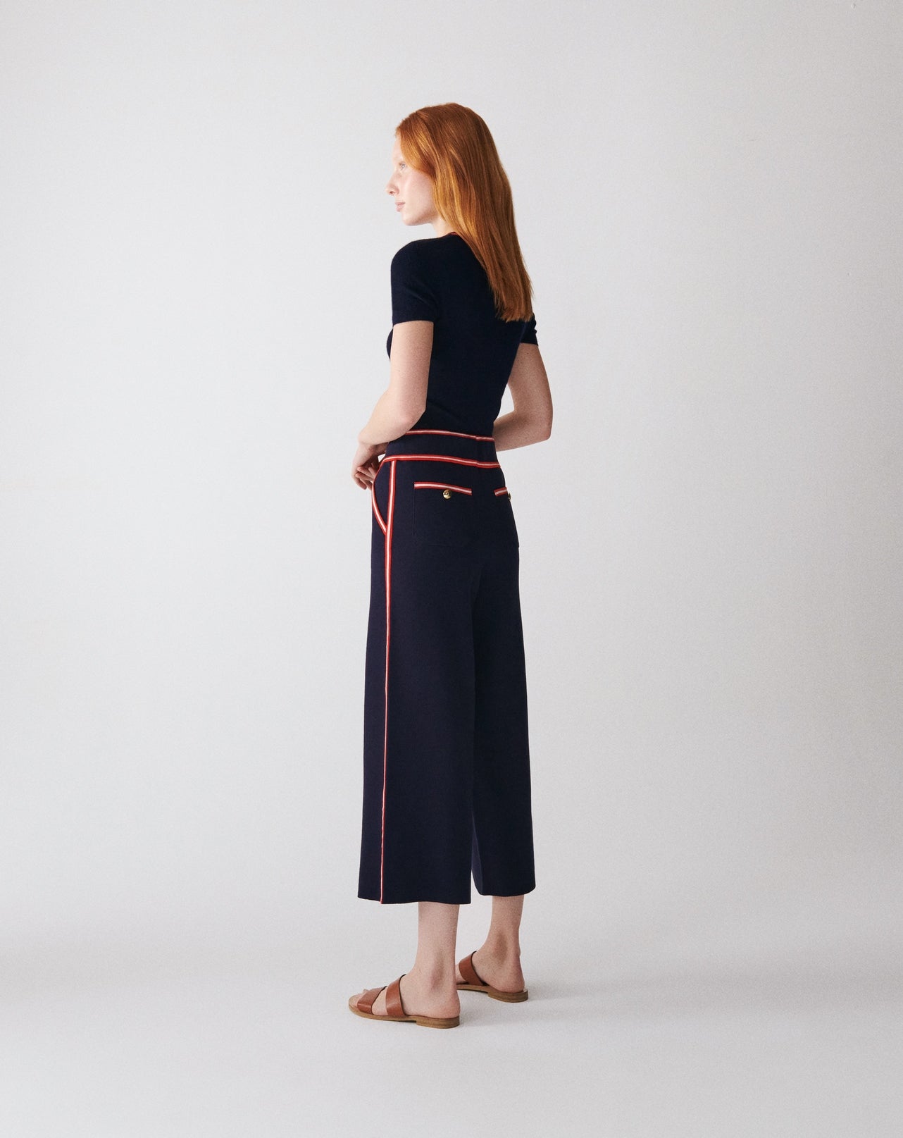 RECO175Pantalon 3/4 Finitions Rayées - Marine/Rouge Gorge/Naturel