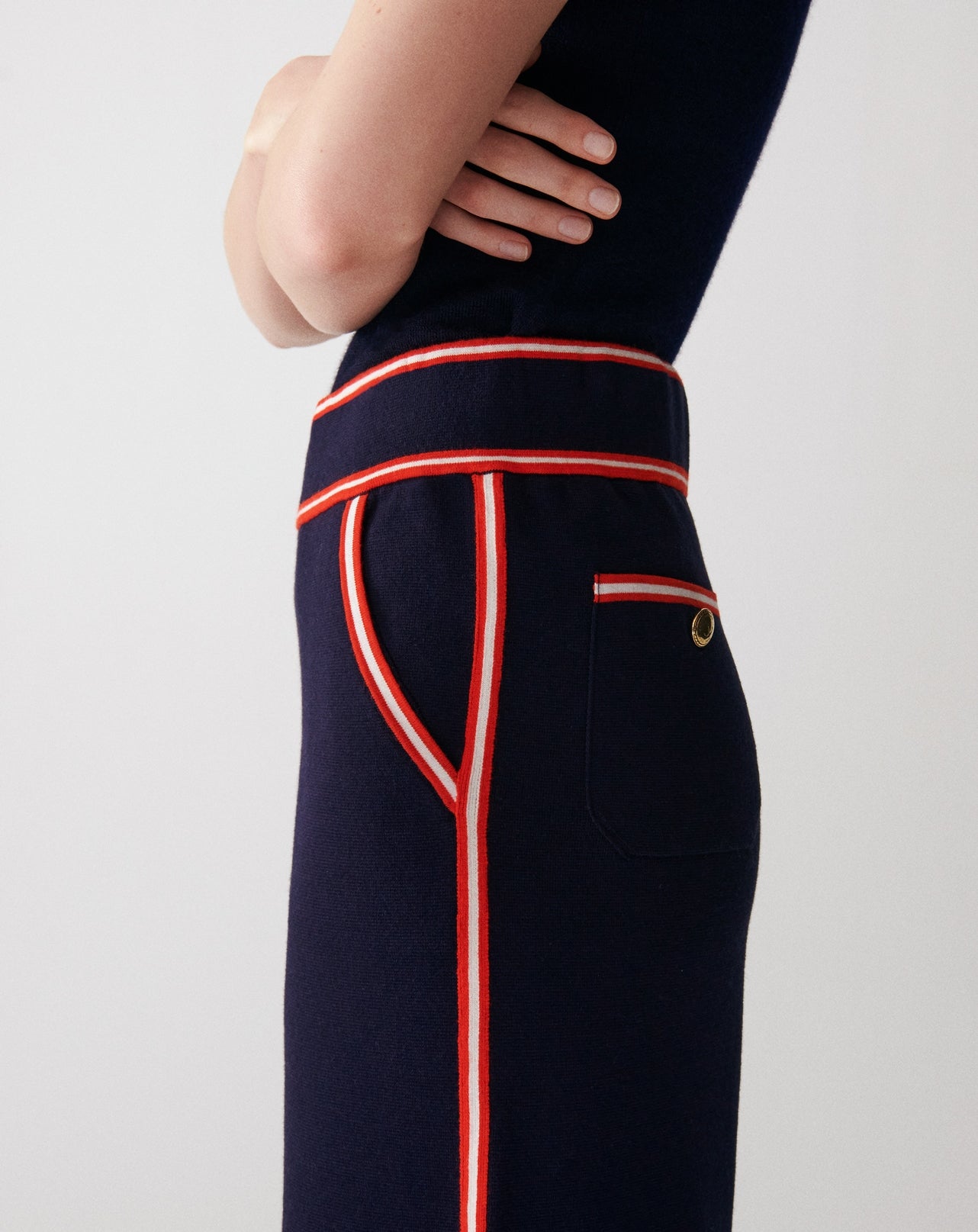 RECO175Pantalon 3/4 Finitions Rayées - Marine/Rouge Gorge/Naturel