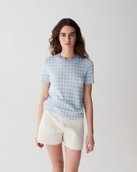 RECO100Col Rond Jacquard Vichy - Bleu Zellige/Naturel