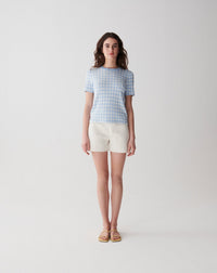 RECO100Col Rond Jacquard Vichy - Bleu Zellige/Naturel