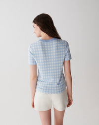 RECO100Col Rond Jacquard Vichy - Bleu Zellige/Naturel