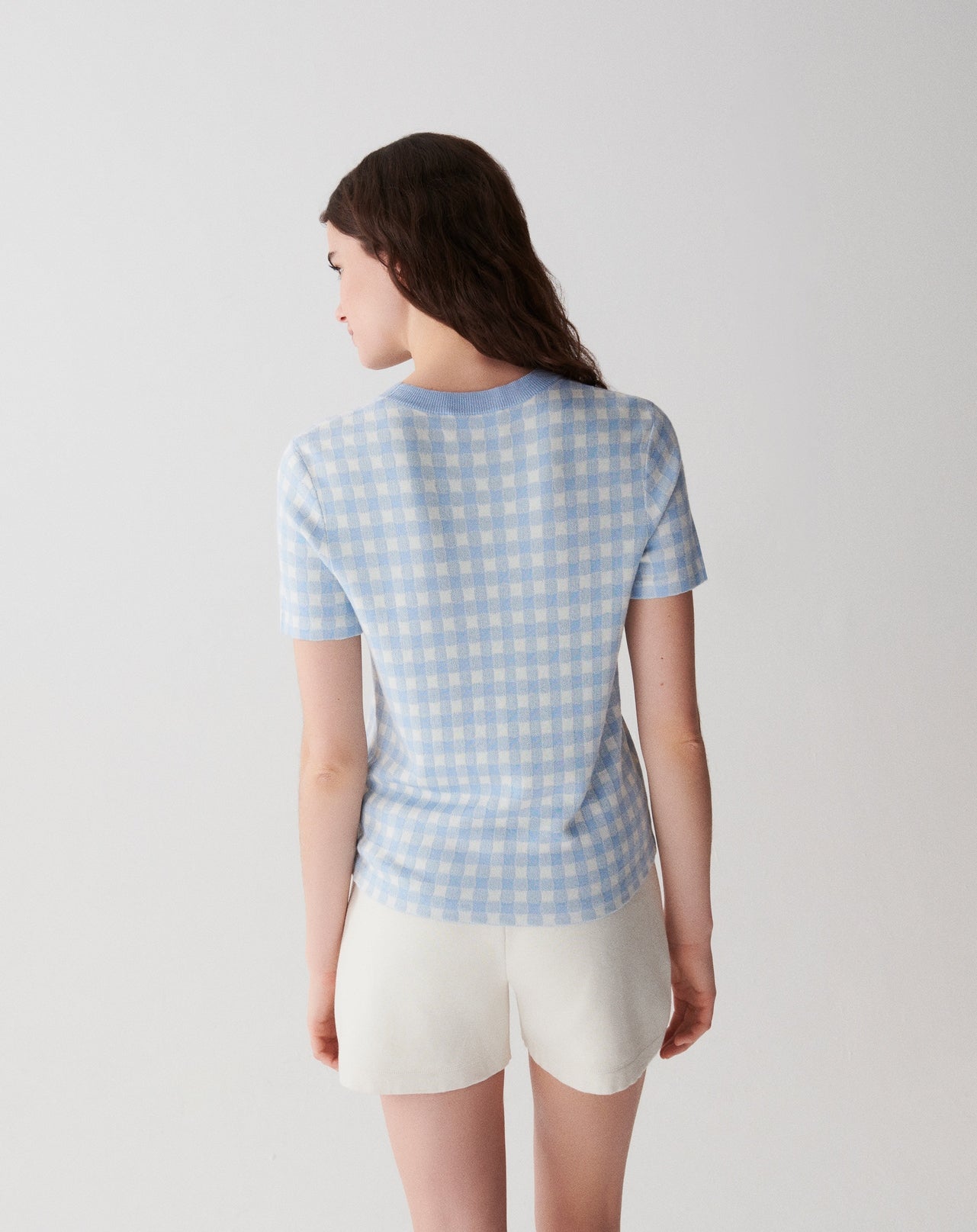 RECO100Col Rond Jacquard Vichy - Bleu Zellige/Naturel