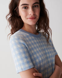RECO100Col Rond Jacquard Vichy - Bleu Zellige/Naturel