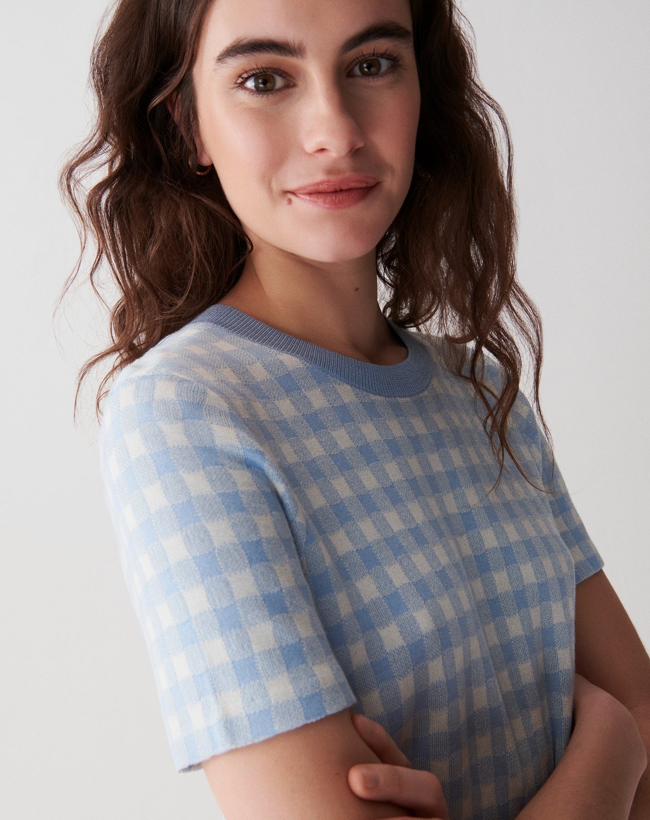 RECO100Col Rond Jacquard Vichy - Bleu Zellige/Naturel