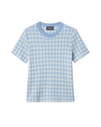 RECO100Col Rond Jacquard Vichy - Bleu Zellige/Naturel