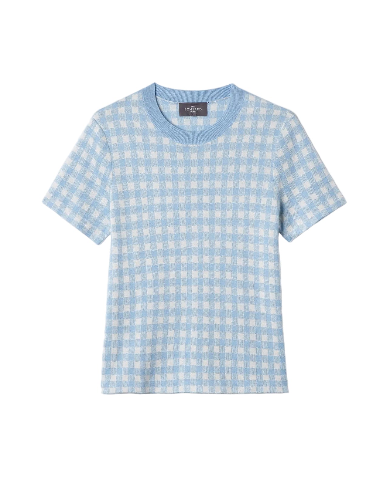 RECO100Col Rond Jacquard Vichy - Bleu Zellige/Naturel