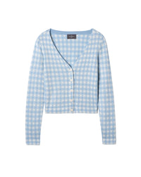 Short silk Vichy jacquard waistcoat - Zellige Blue & Natural