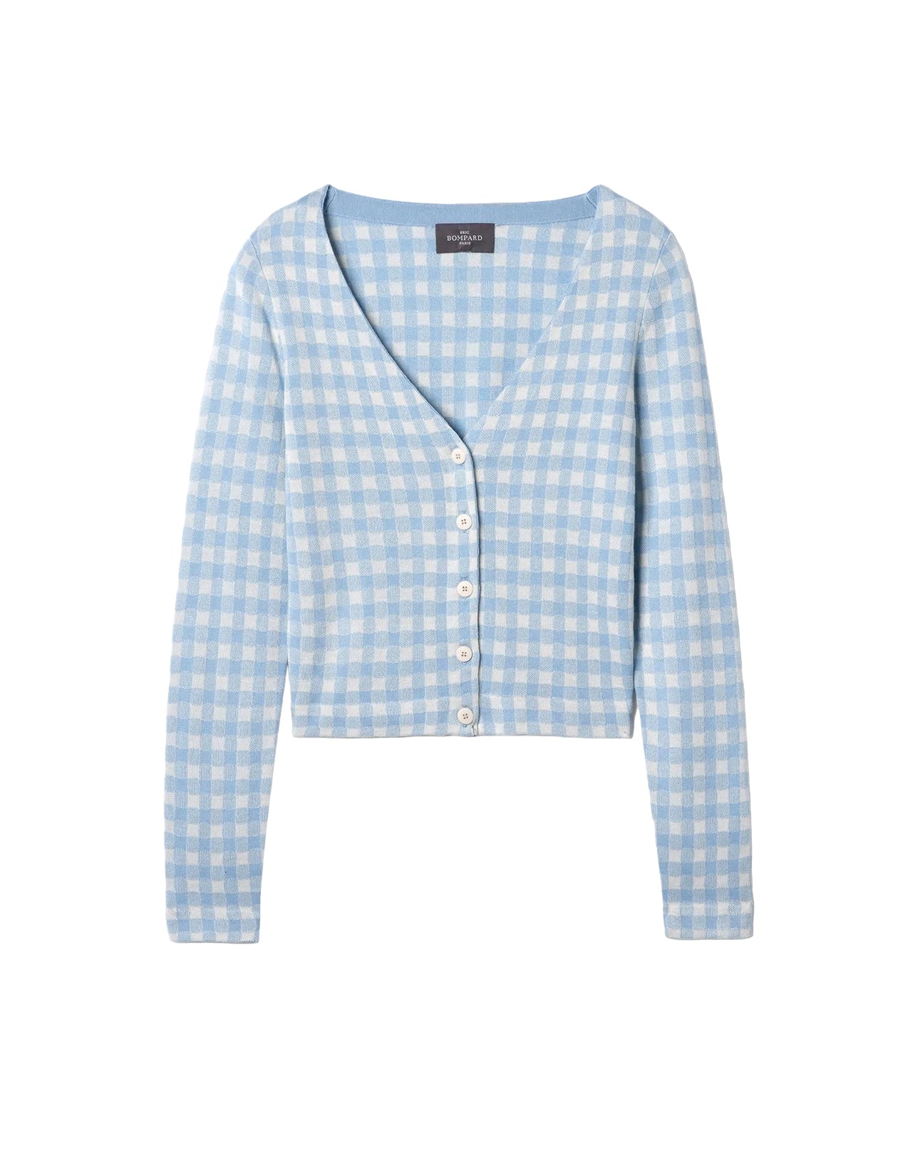 Short silk Vichy jacquard waistcoat - Zellige Blue & Natural