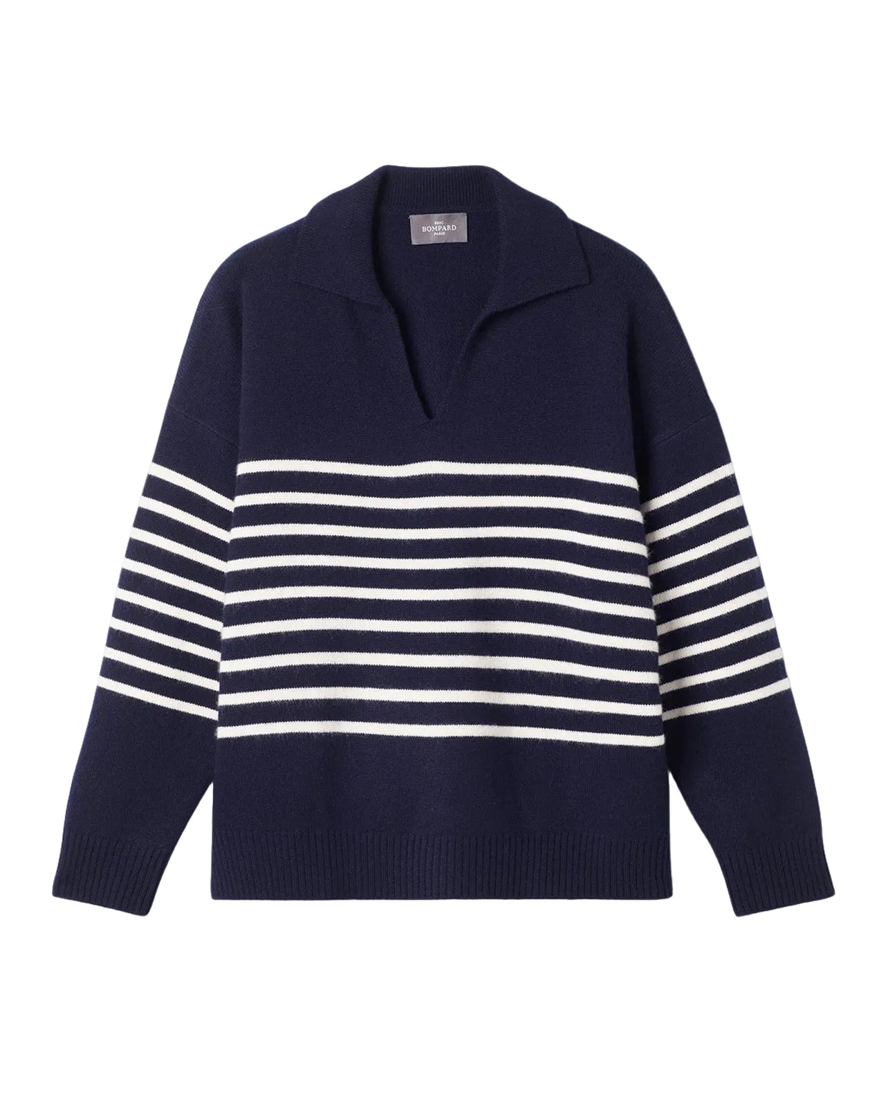 Pull col V marinière boutonné en cachemire -  Marine & Platre