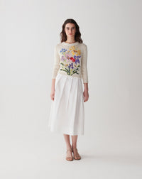 RECO185Pull Col Rond Broderie Bouquet - Naturel
