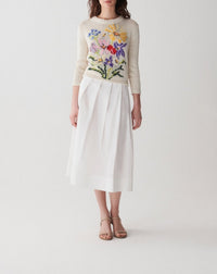 RECO185Pull Col Rond Broderie Bouquet - Naturel