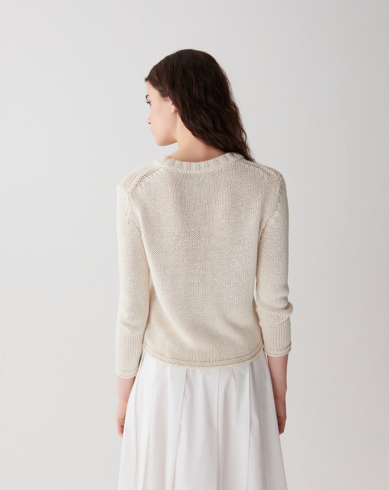 RECO185Pull Col Rond Broderie Bouquet - Naturel