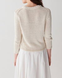 RECO185Pull Col Rond Broderie Bouquet - Naturel