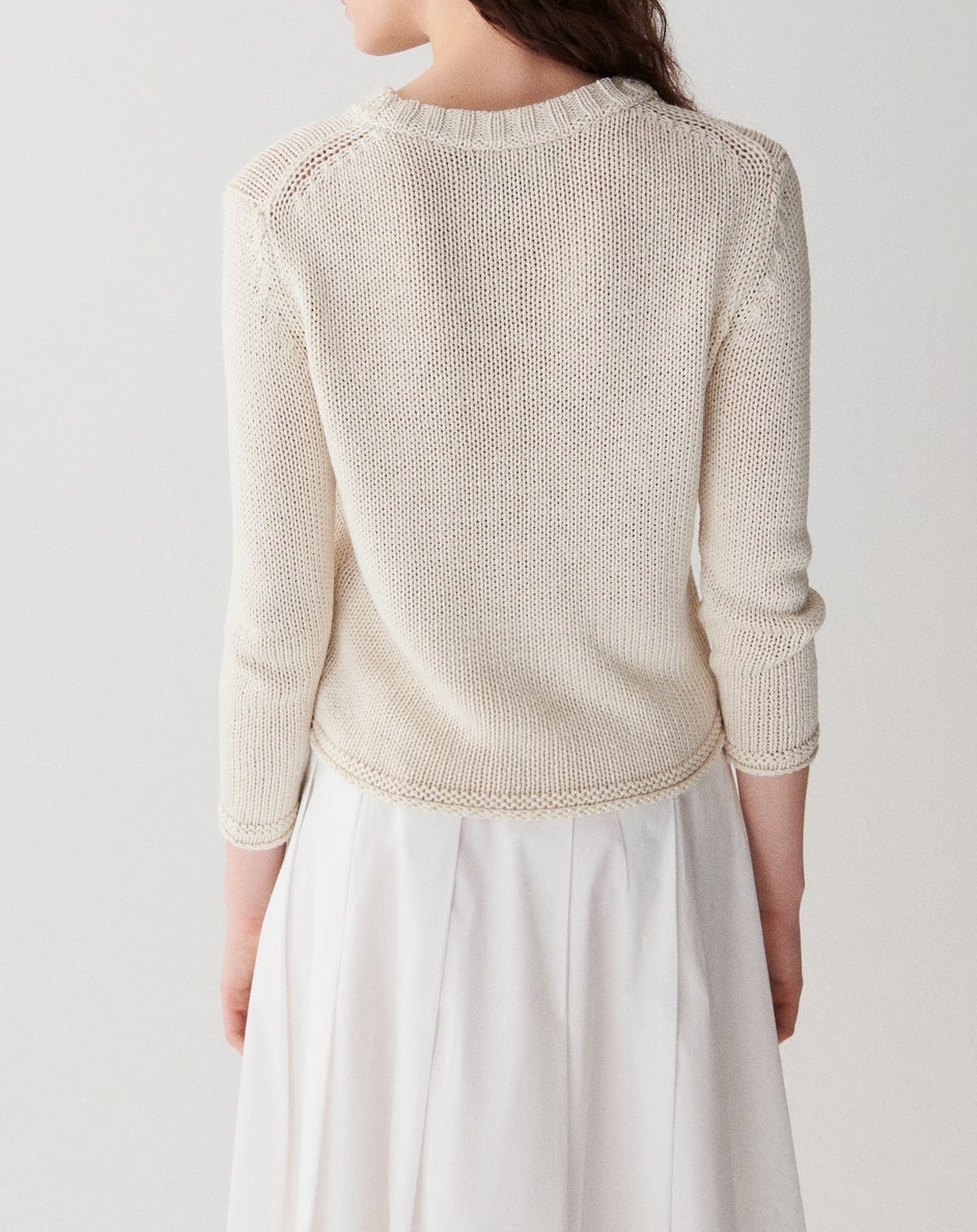 RECO185Pull Col Rond Broderie Bouquet - Naturel