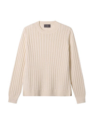 Pull à col rond pointelle en coton -  Naturel