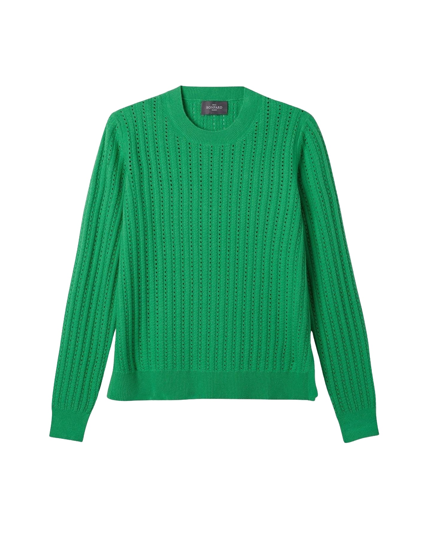 Pull à col rond pointelle en coton -  Vert Tupper