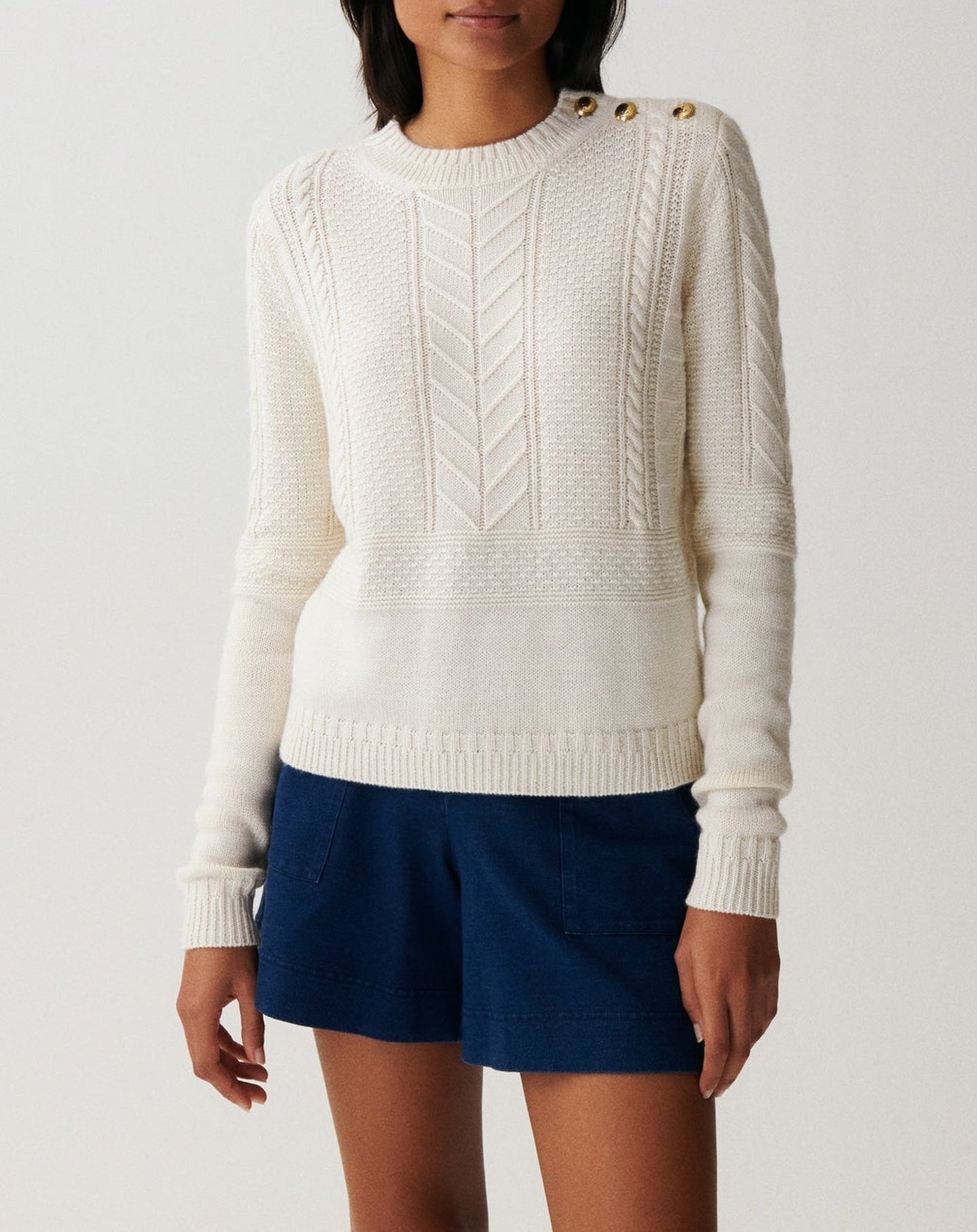 RECO170Pull Col Rond Guernesey - Naturel