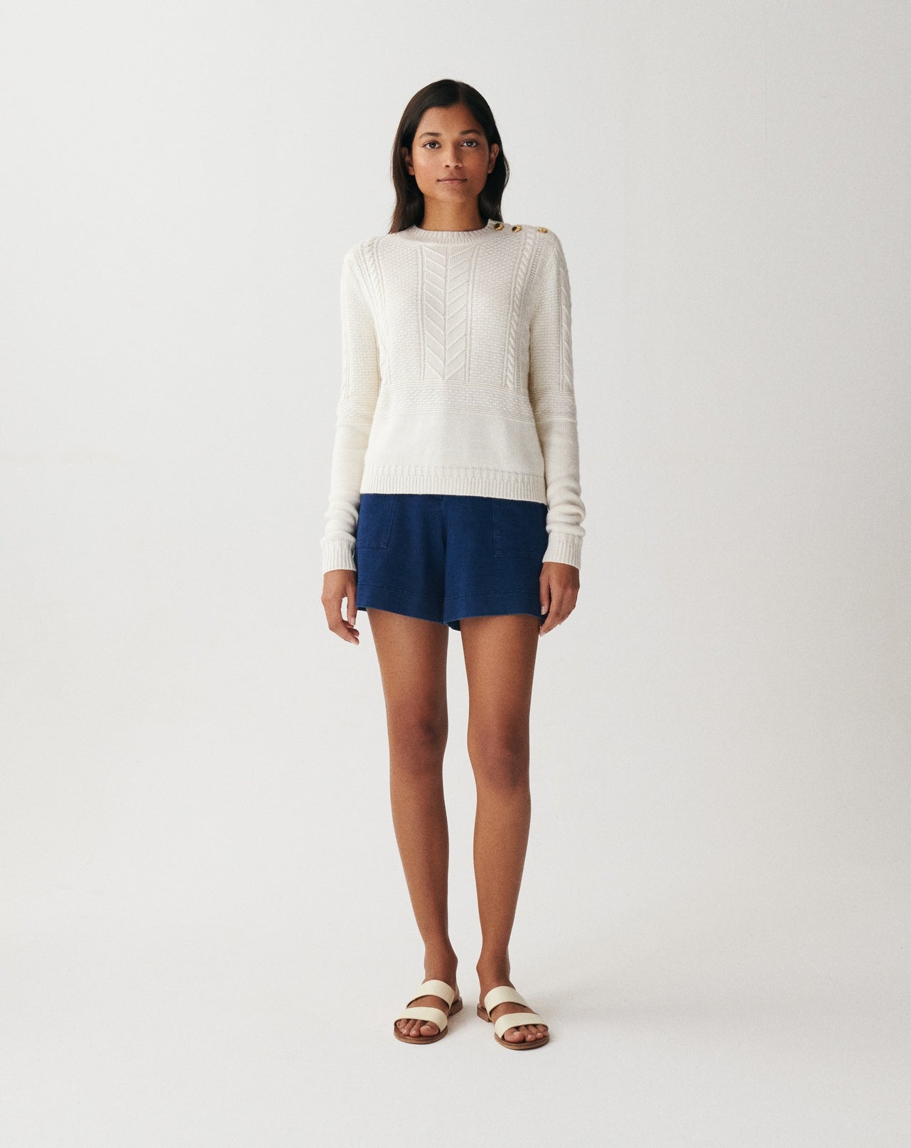 RECO170Pull Col Rond Guernesey - Naturel