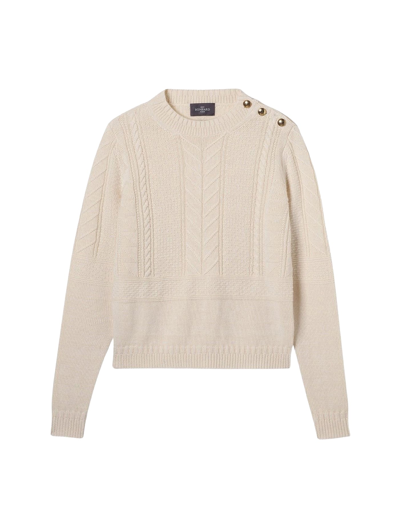 Pull col rond guernesey en cachemire -  Naturel