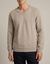Ribbed V-neck cashmere jumper - Oat