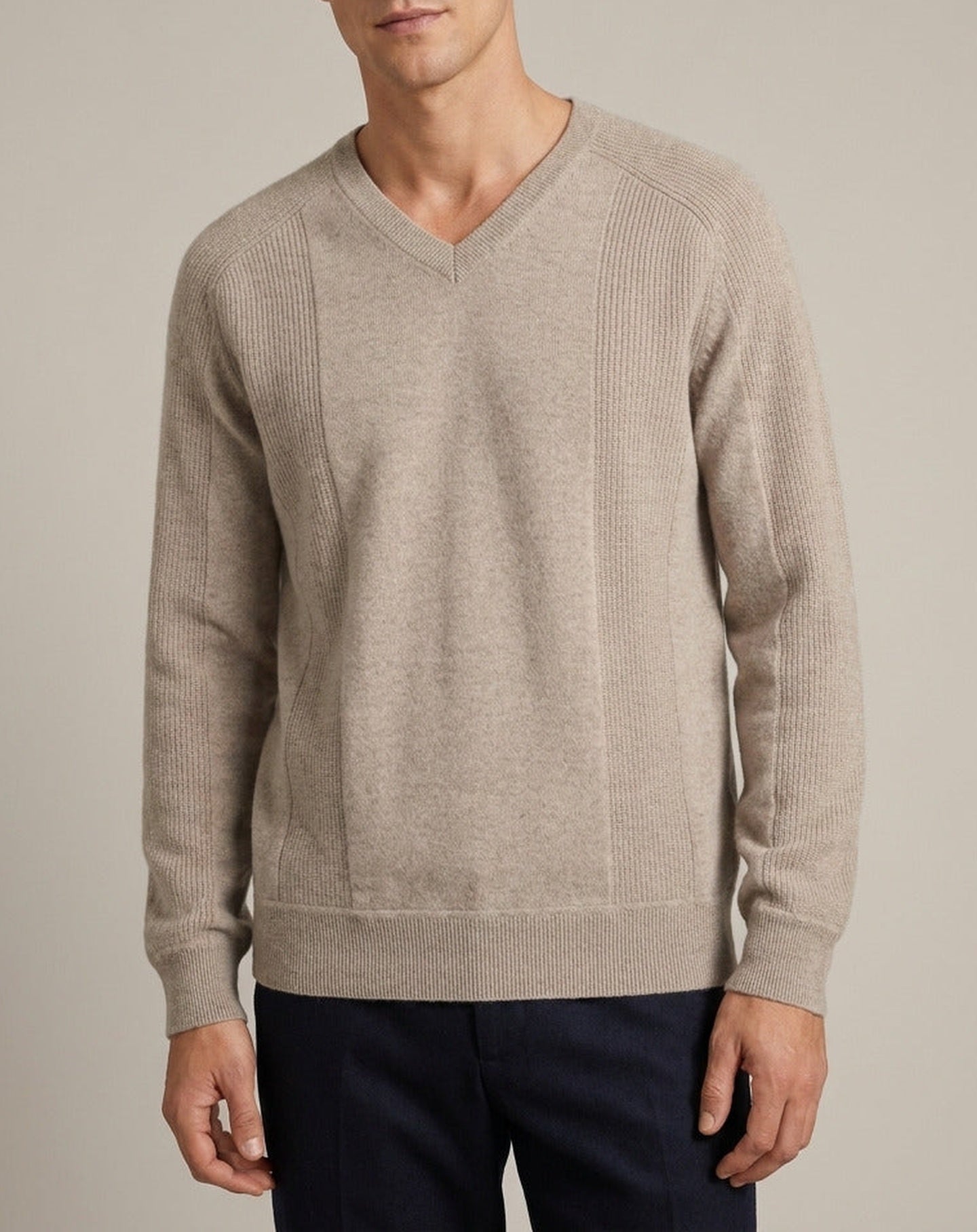 Ribbed V-neck cashmere jumper - Oat