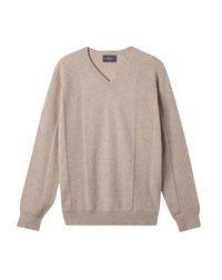 Ribbed V-neck cashmere jumper - Oat