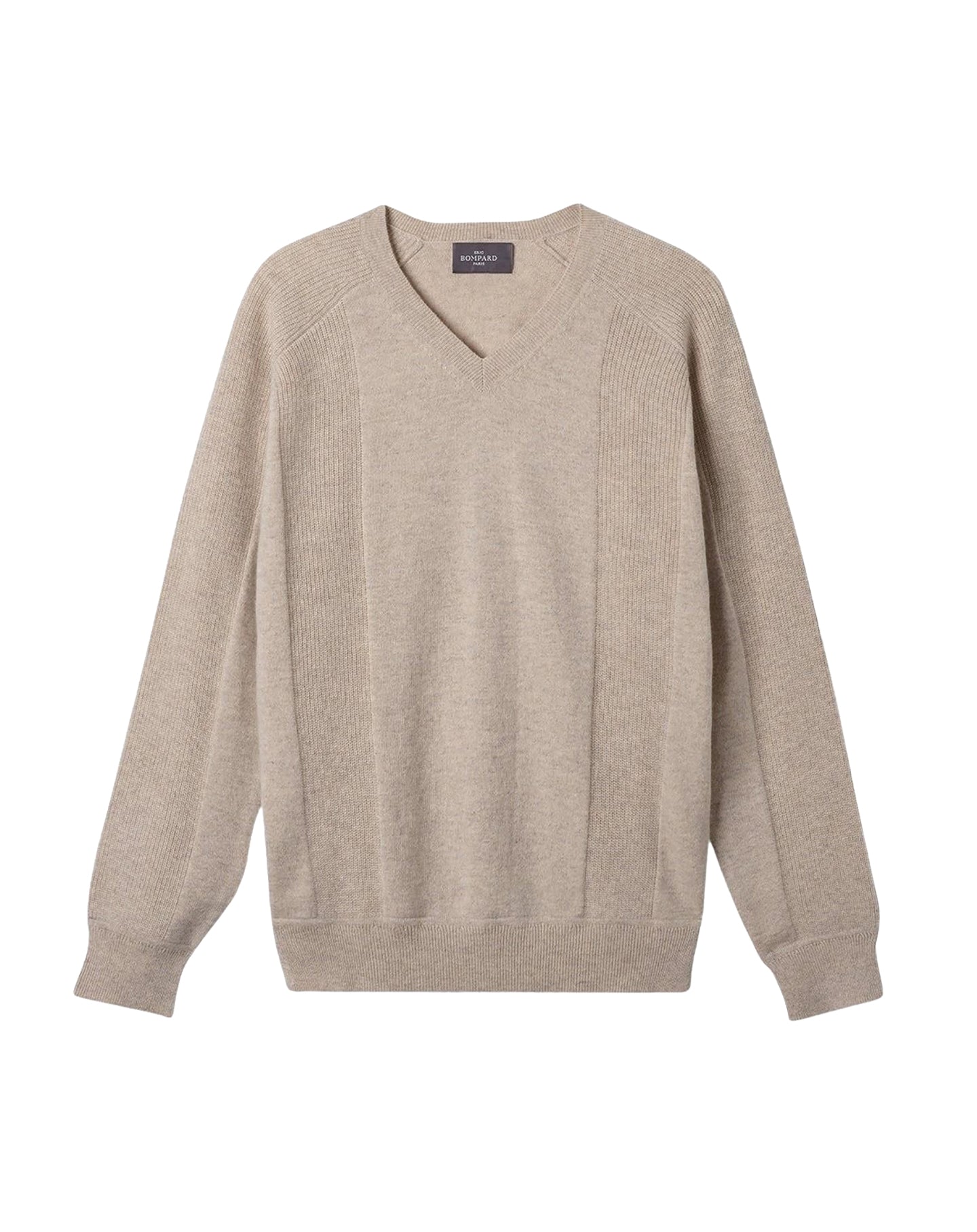 Ribbed V-neck cashmere jumper - Oat