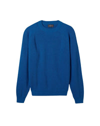 Cotton crew-neck jumper with English ribbing - Brunnera Blue