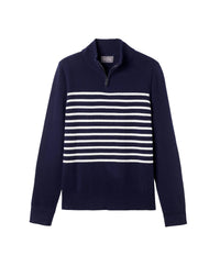Cashmere V-neck trucker jumper - Navy & Plaster