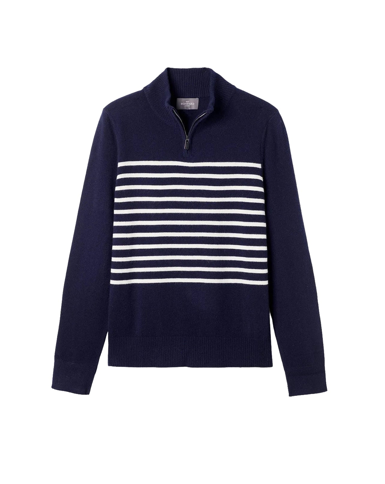 Cashmere V-neck trucker jumper - Navy & Plaster