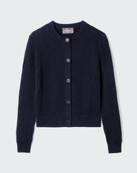 RECO150Cardigan Court En Soie Et Coton - Marine