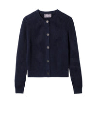 RECO150Cardigan Court En Soie Et Coton - Marine
